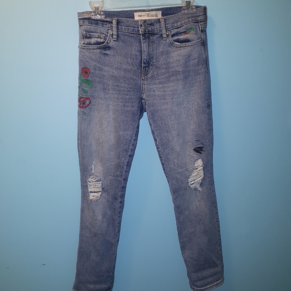 Gap Embroidered Distressed Best Girlfriend Jeans